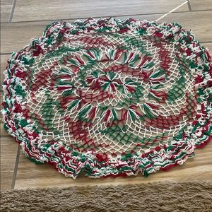 Festive Crochet Holiday Doily - Red, Green, and White